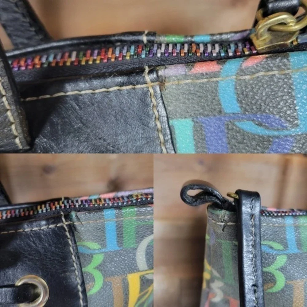 Vintage Dooney & Bourke Black Rainbow Zip Tassel Tote